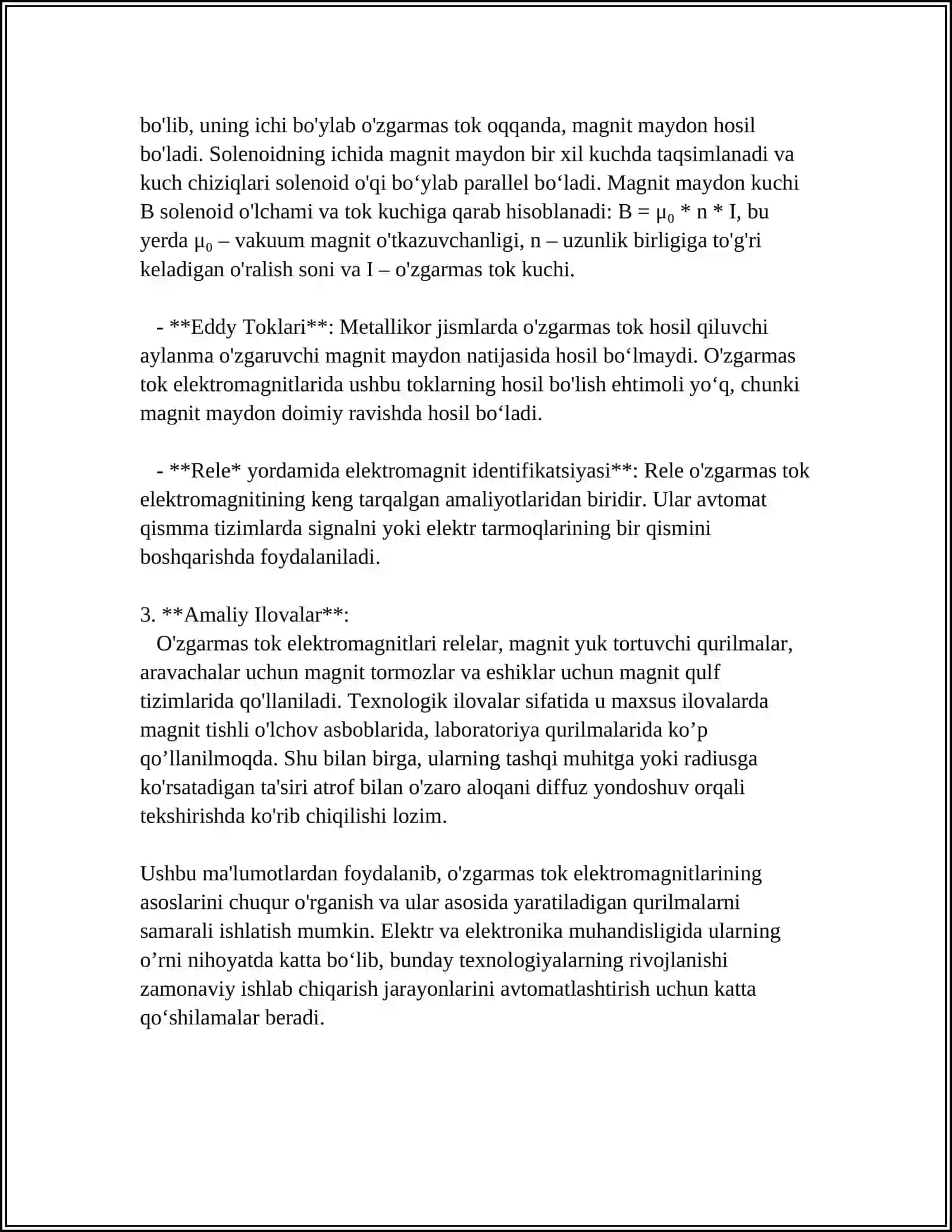 O'ZGARMAS TOK ELEKTROMAGNITLARI 4