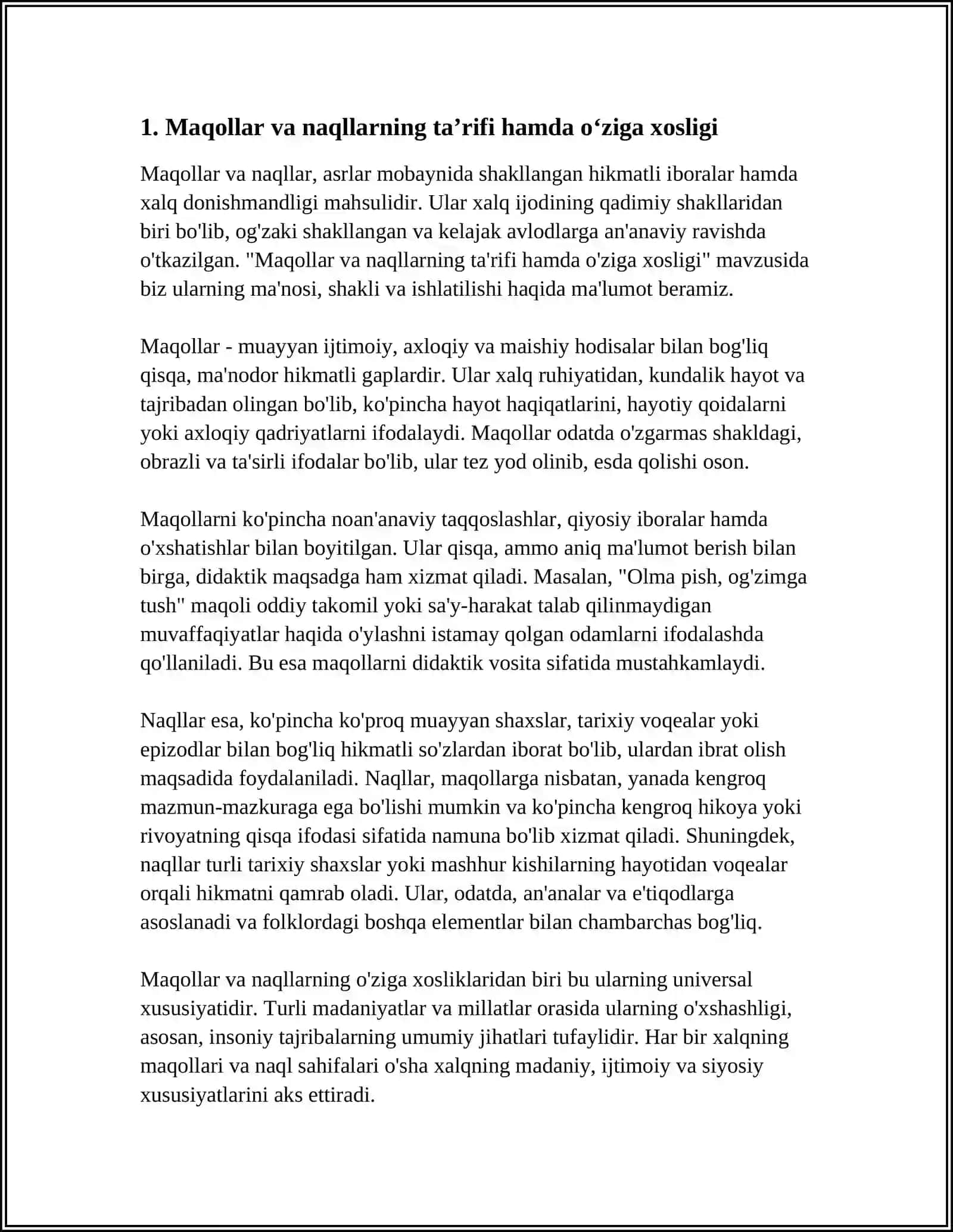 MAQOLLAR VA ULARNING OʻRGANILISHI. NAQLLAR TAHLILI 4