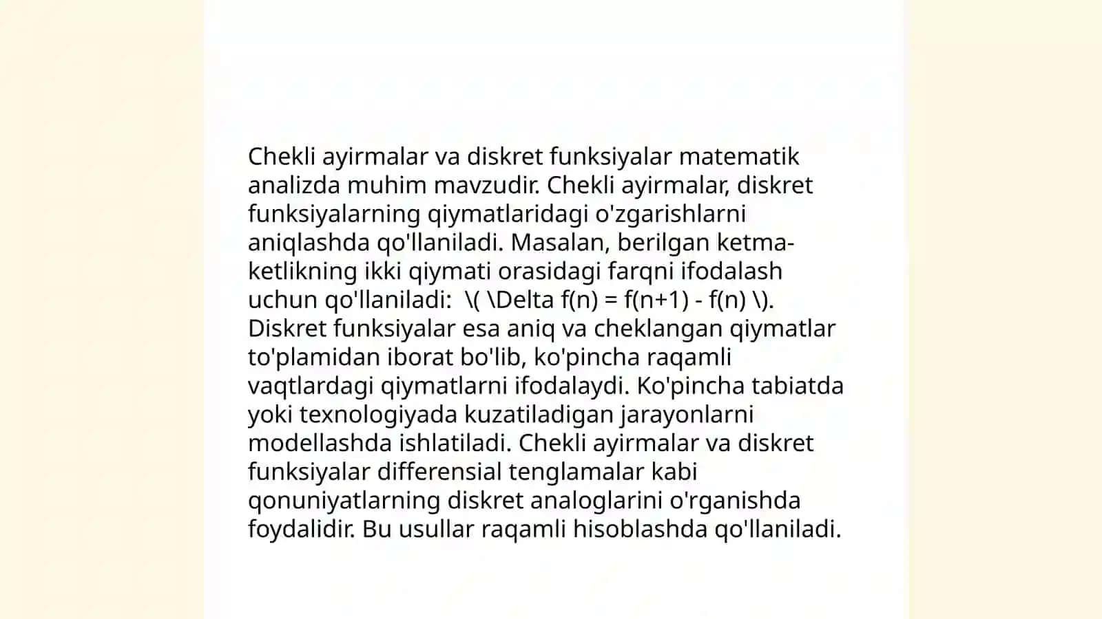 Chekli ayirmalar va ularning xossalari 4
