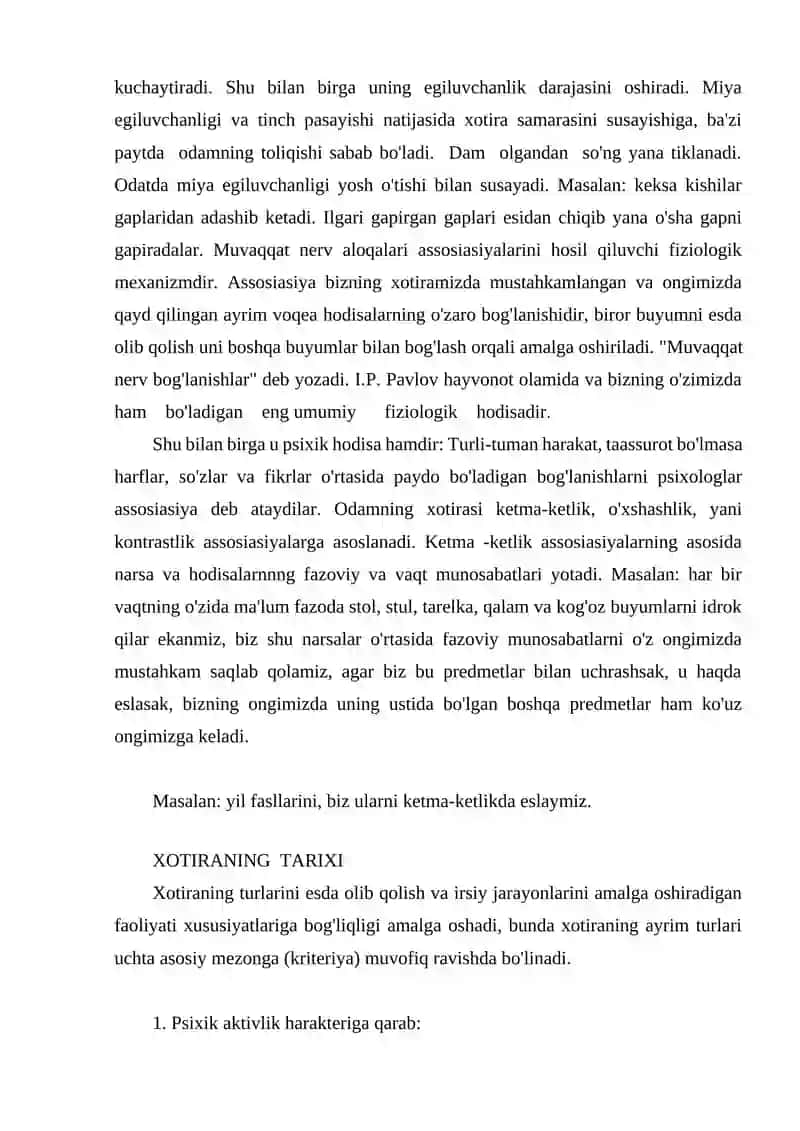 Ixtiyorsiz xotirada faoliyatning oʻrni 4