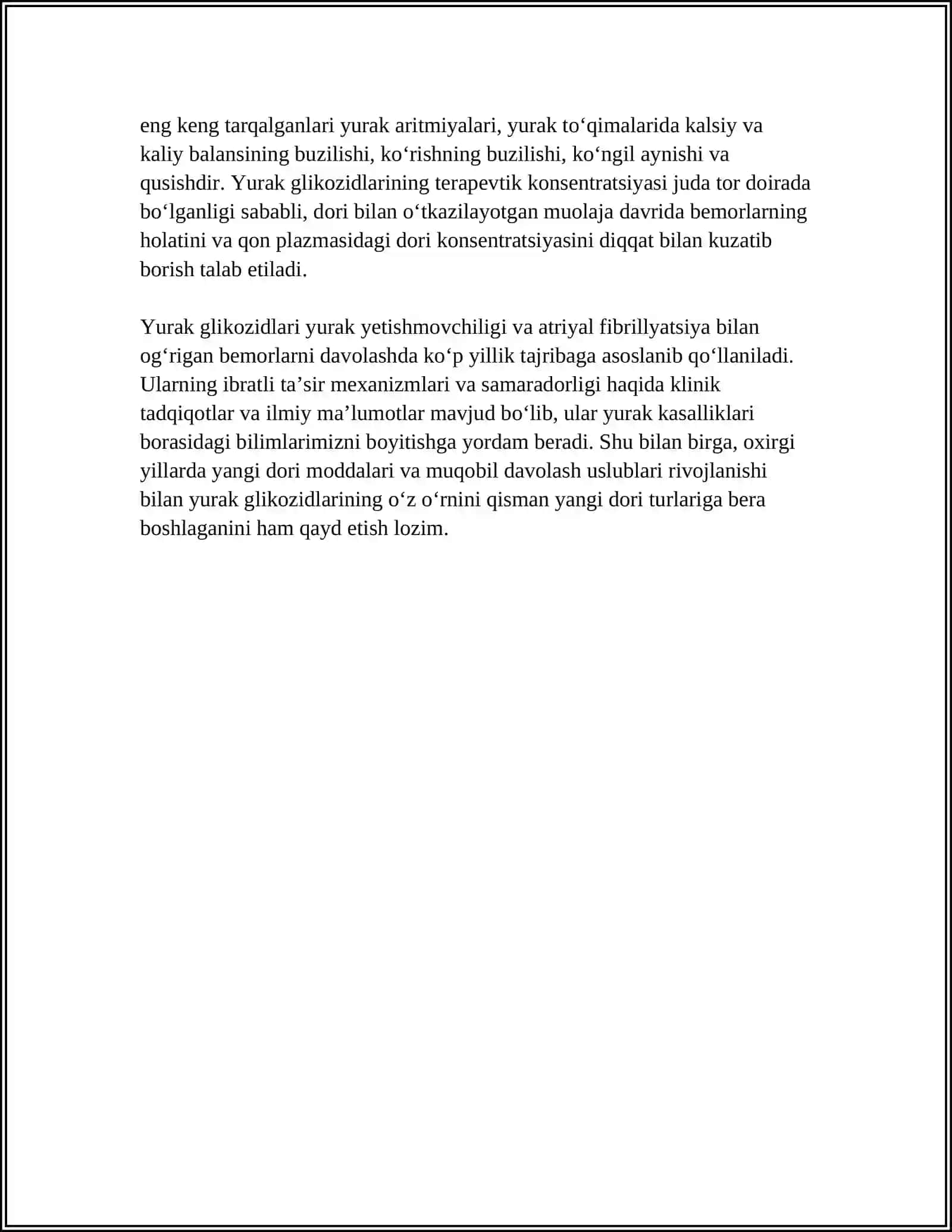 YURAK GLIKOZIDLARI ARITMIYAGA QARSHI TOJ TOMIRLAR YETISHMOVCHILIGIDA QO‘LLANILADIGAN GIPOTENZIV GIPERTENZIV DIURETIK DORI PREPARATLARINI QOLLANISHI RETSEPT YOZISH 4