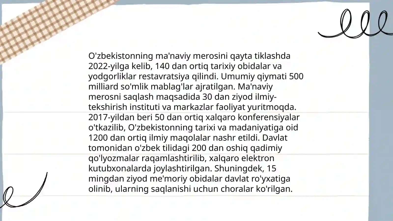 Mustaqillik yillarida Oʻzbekistonning ma'naviy va madaniy taraqqiyoti 4