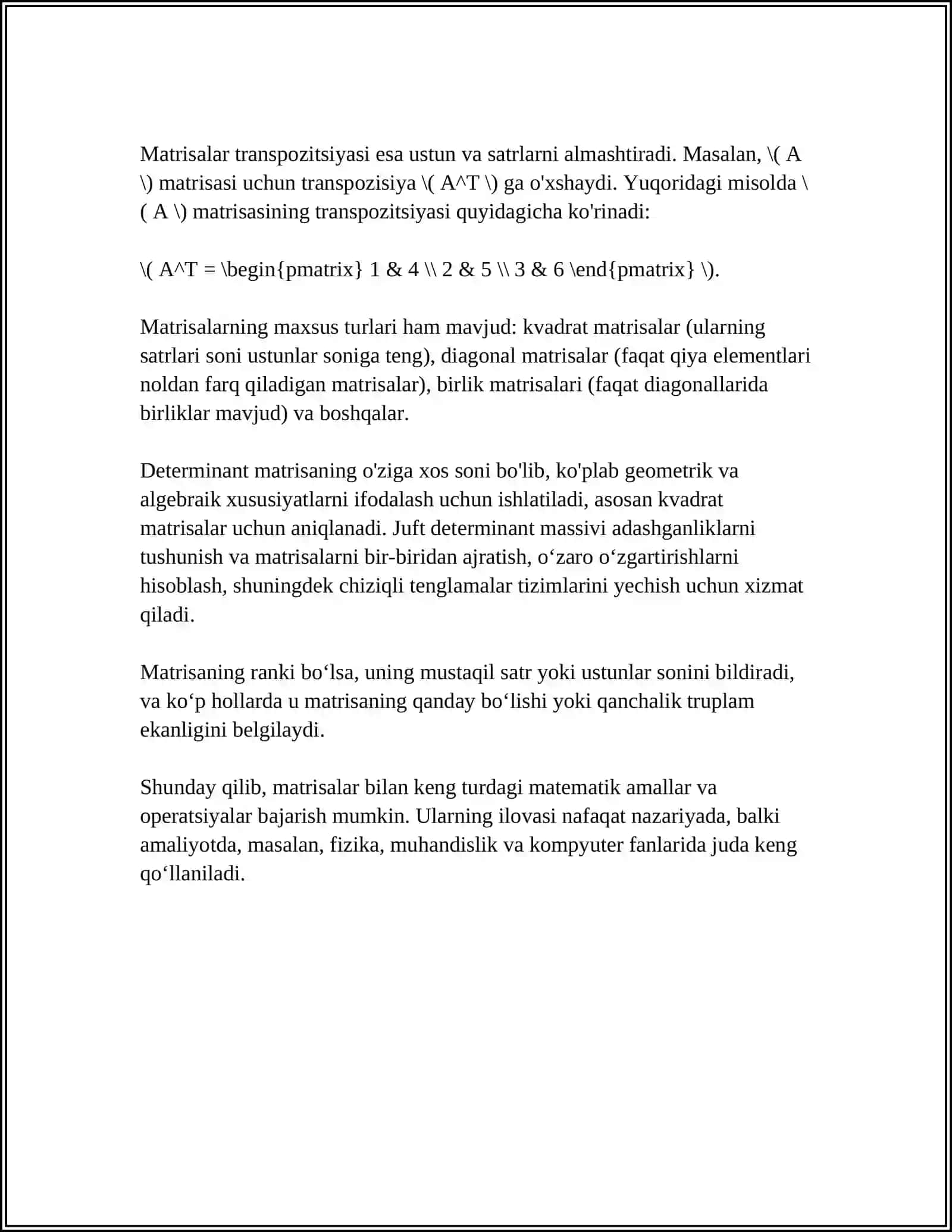 MATRITSA VA ULAR USTIDA AMALLAR 4