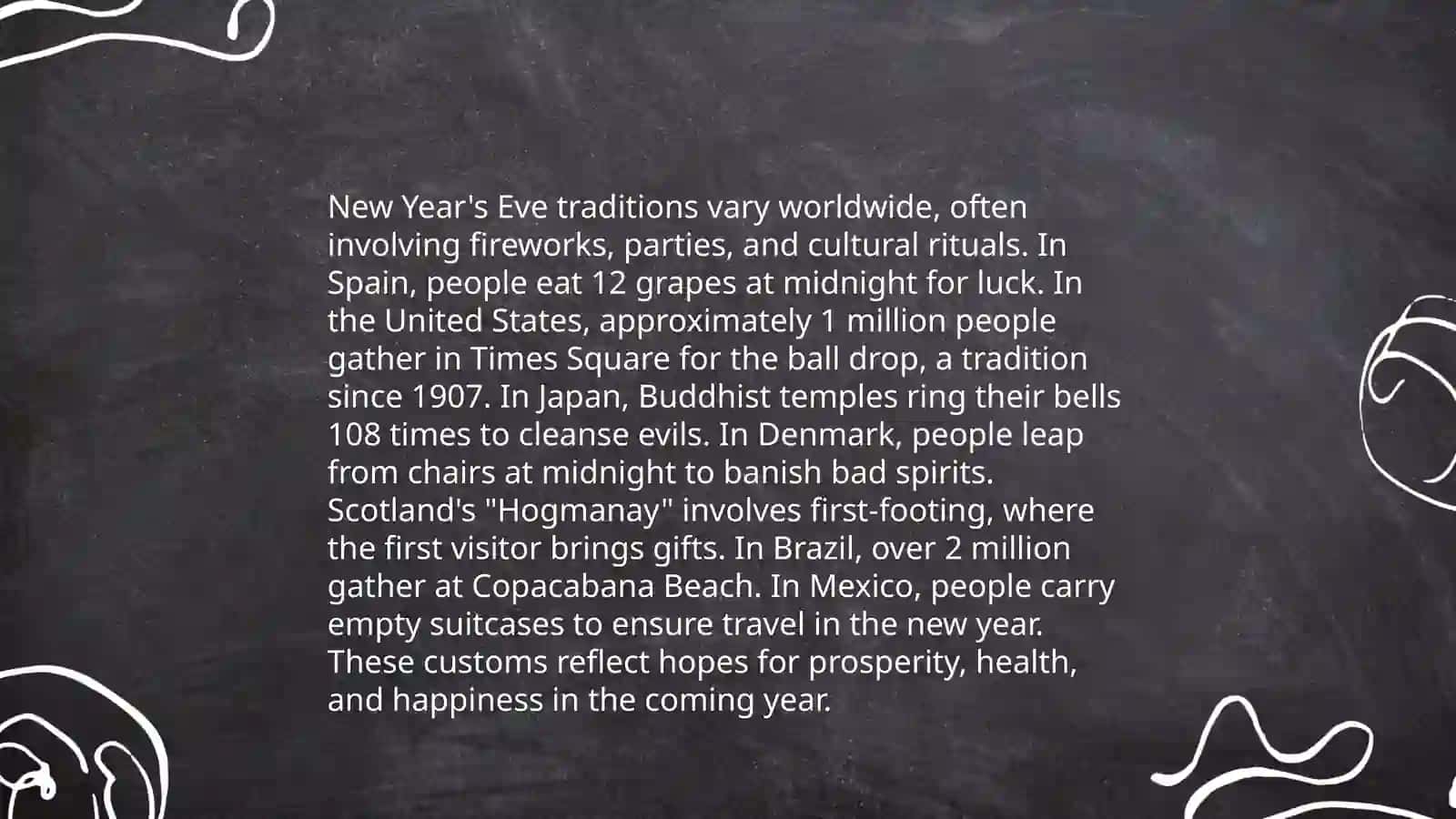 Plan: 1. New Year's Resolutions 2. New Year's Eve Traditions 3. Celebrating New Year's Around the World 4