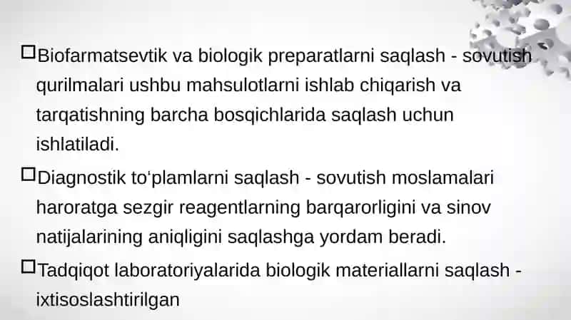 Sovitgichlarni farmatsevtika sanoatida qo‘llanilishi 4