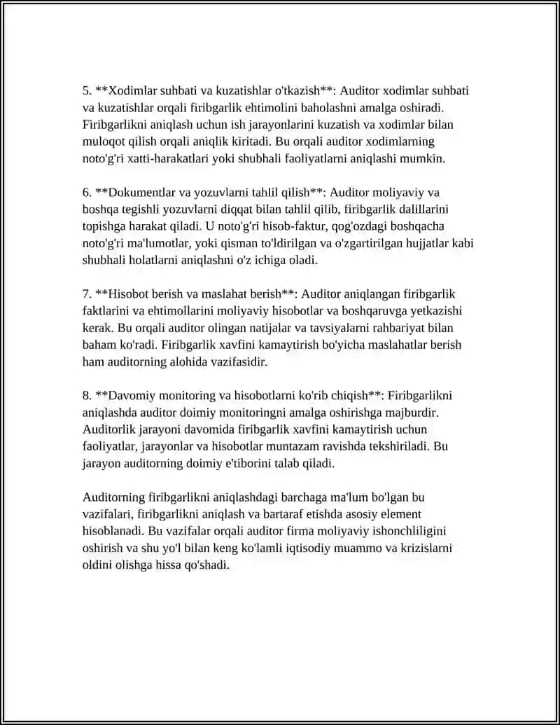 AUDITOR TOMONIDAN ANIQLANGAN FIRIBGARLIK HOLATLARIGA AUDITORNING MUNOSABATI 4