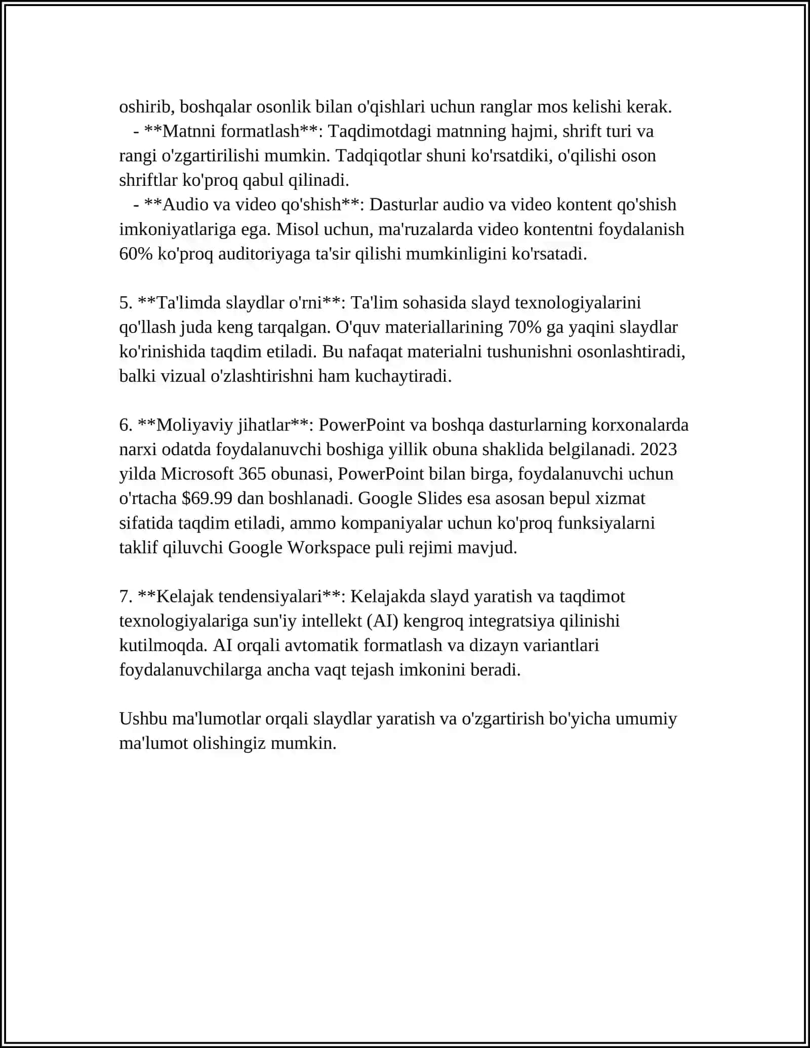 MICROSOFT POWER POINT DASTURI BILAN ISHLASH ASOSLARI POWER POINTDA NAMOYISH VOSITALARINI YARATISH 4