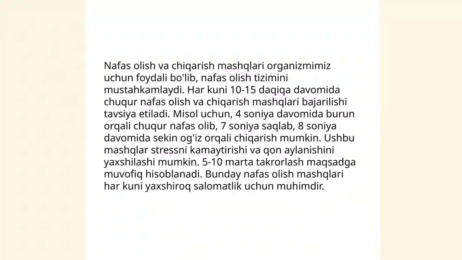 Diafragma orqali nafas olish texnikasi 4