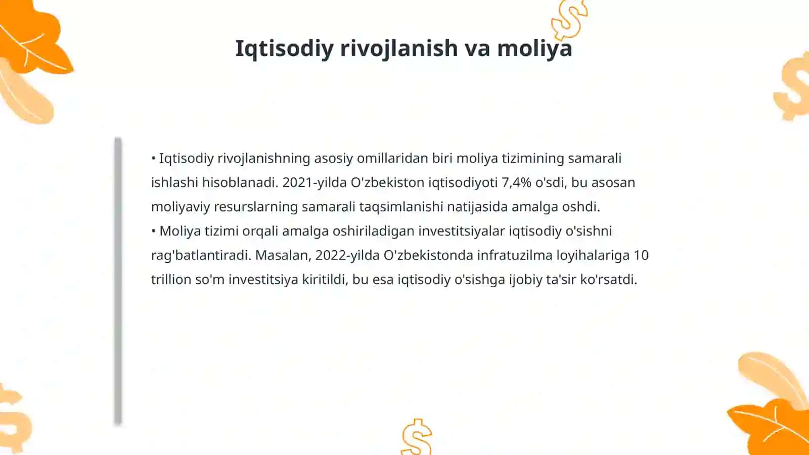 Moliya tizimining iqtisodiyotdagi o'rni va moliyaviy siyosatning samaradorligi 4
