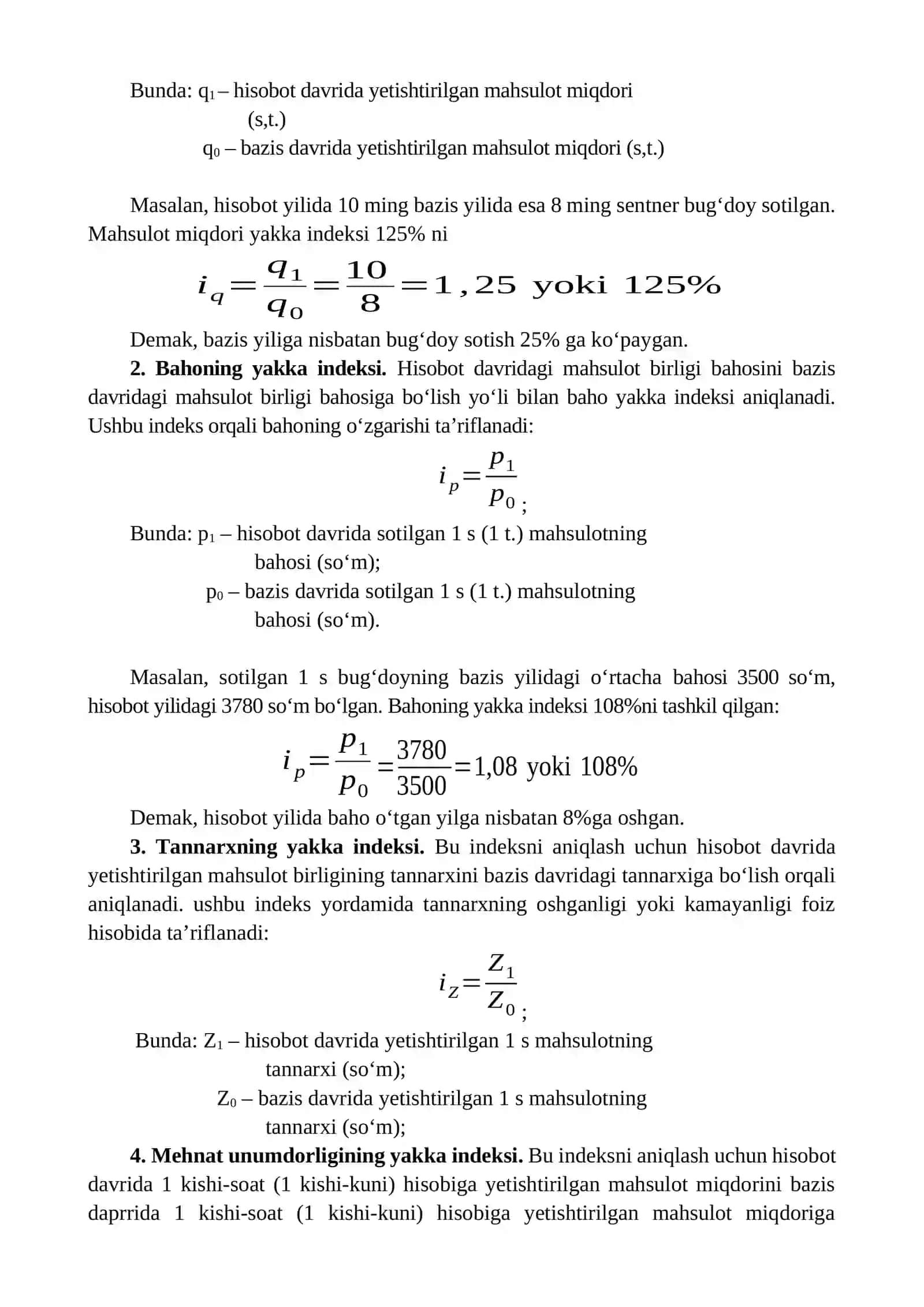 Umumiy indekslar-nisbiy miqdorlar sifatida 4