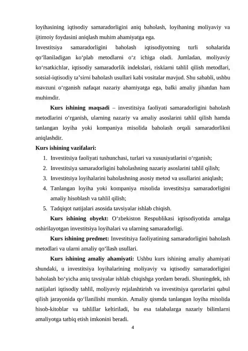 INVESTITSIYA FAOLIYATI SAMARADORLIGINI BAHOLASH 4