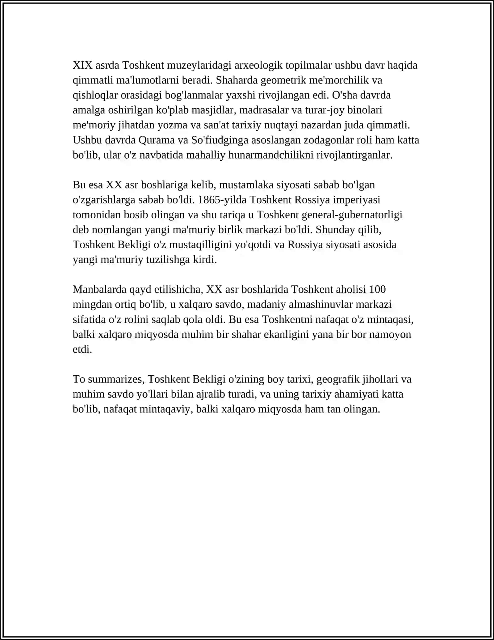 TOSHKENT BEKLIGI 4