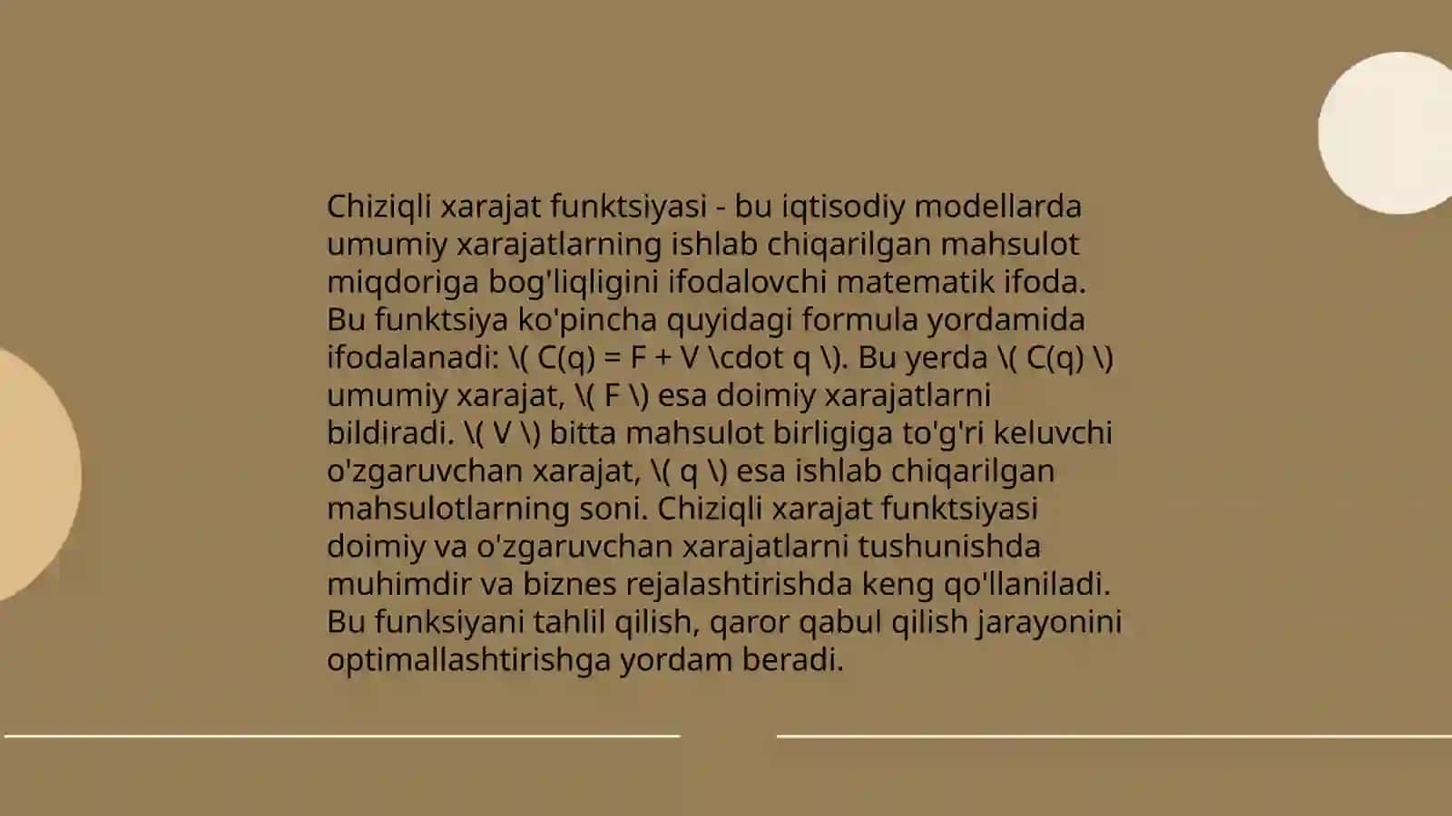 Xarajatlarni chiziqli funksiyalari 4
