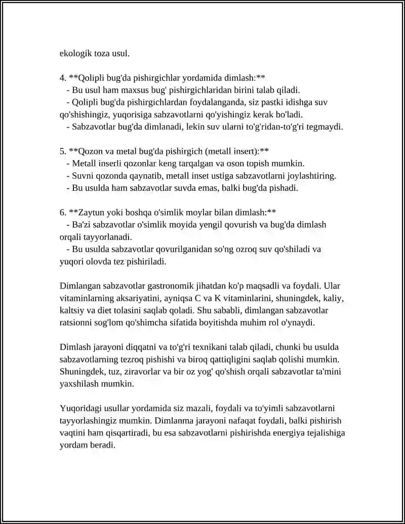 Dimlangan Sabzavotlar Tayyorlash Usullari 4