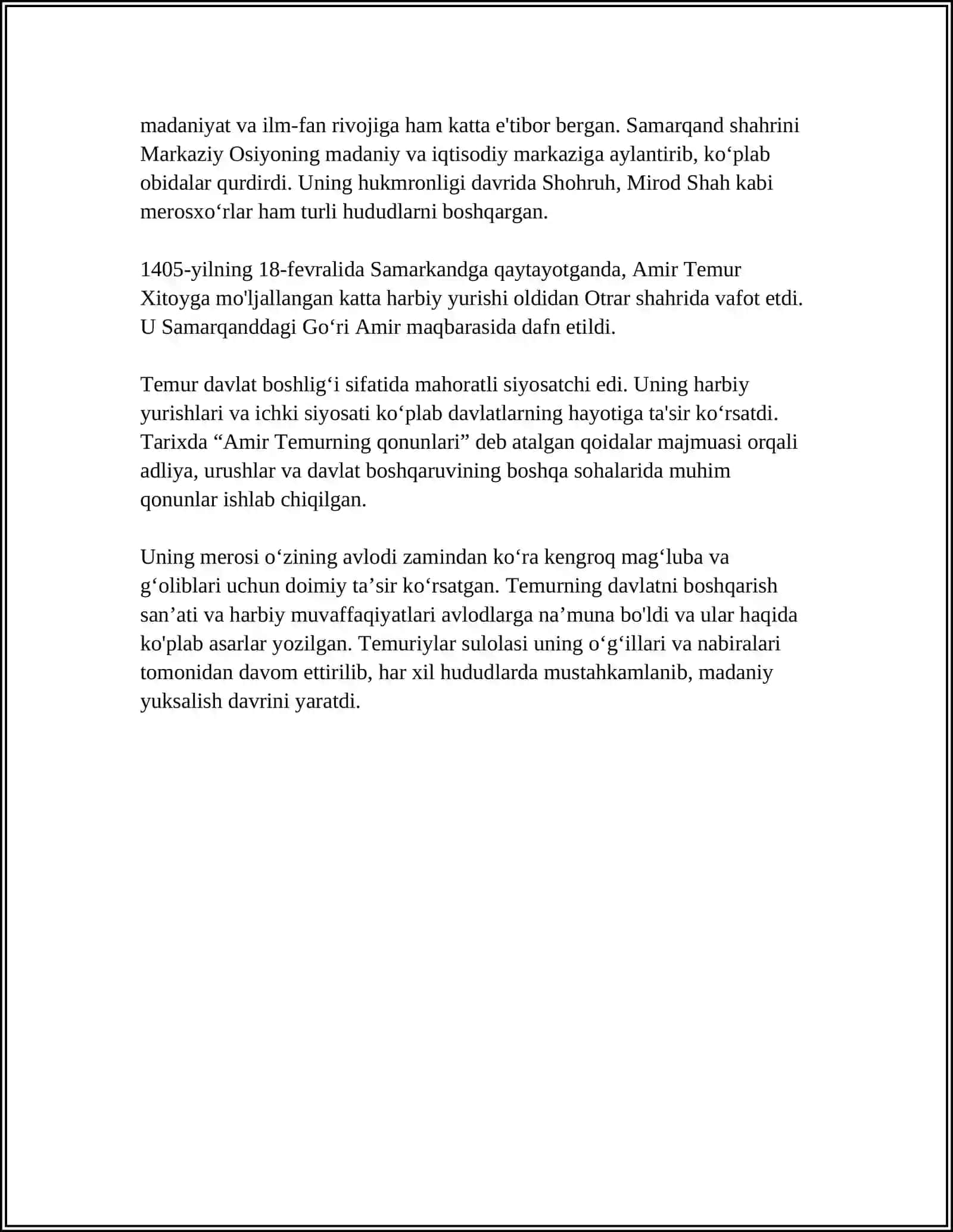 MUSTAQIL ISH Mavzu: AMIR-TEMUR BUYUK DAVLAT ARBOBI 4