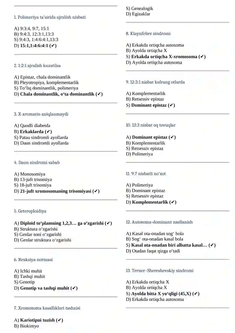 Tibbiy biologiya 1kurs 1semestr 2026 javoblari 4