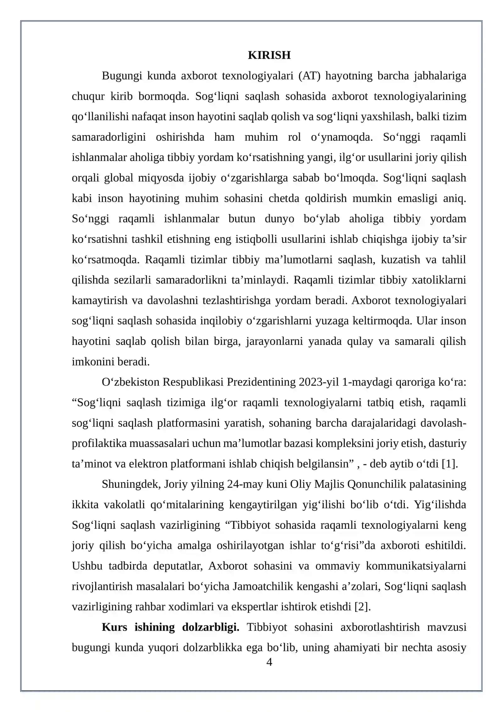 Shifokor qabuliga navbatni avtomatlashtirilgan tizimini ishlab chiqish 4