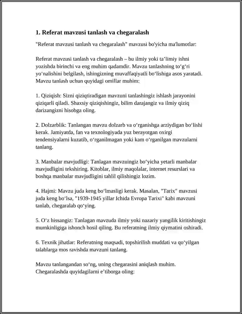 Referat mavzusi tanlash va chegaralash 4