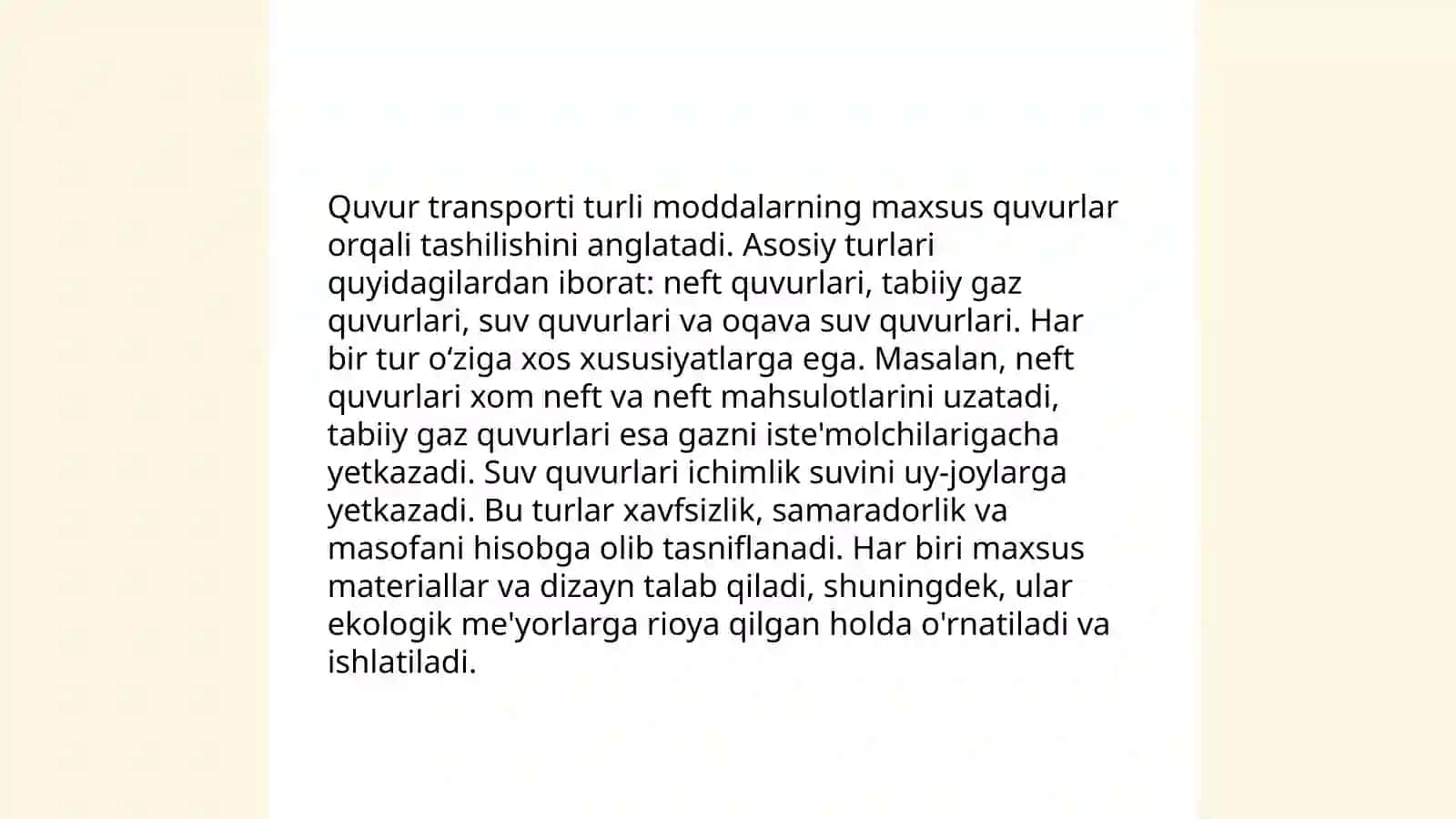 Quvur transporti tasnifi yutuqlari va rivojlanish muammolari 4