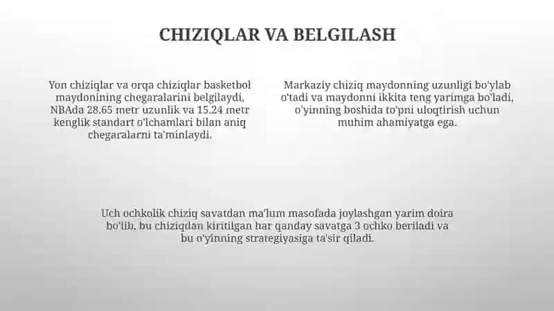 Baskidbol oʻyini maydon va oʻlchamlari 4