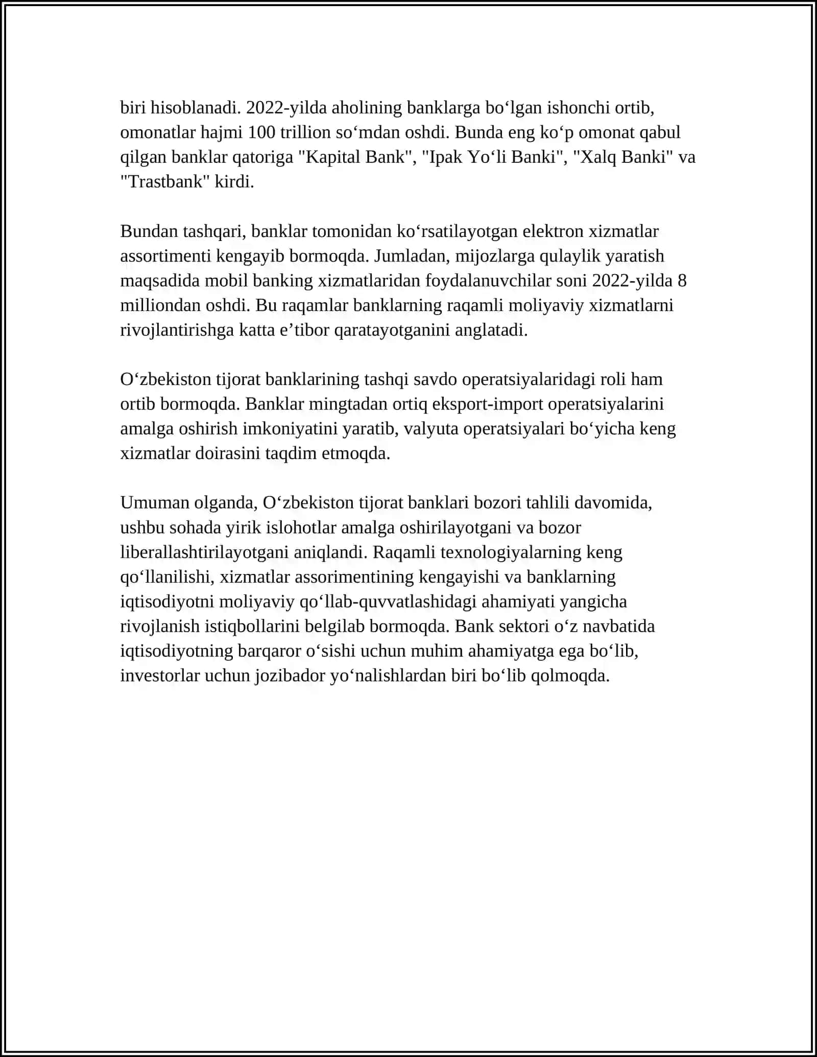 TIJORAT BANKNI BOZOR POZITSIYASI VA UNI BANK STRATEGIYASIGA MOS RAVISHDA OʻZGARISH YOʻLLARI 4