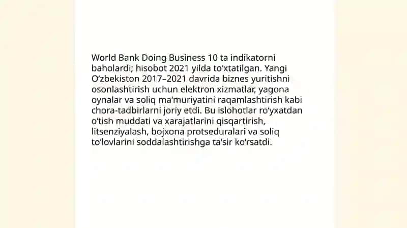Yangi Oʻzbekiston ijtimoiy-siyosiy, iqtisodiy va madaniy hayotda roʻy berayotgan oʻzgarishlarning xalqaro reyting va indekslarda aks etishi 4