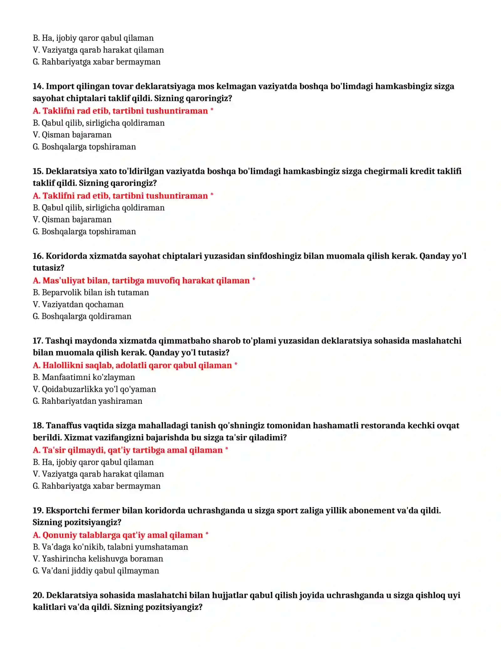 BOJXONA AKADEMIYASI - SUHBAT TESTLARI (№ 38) 4
