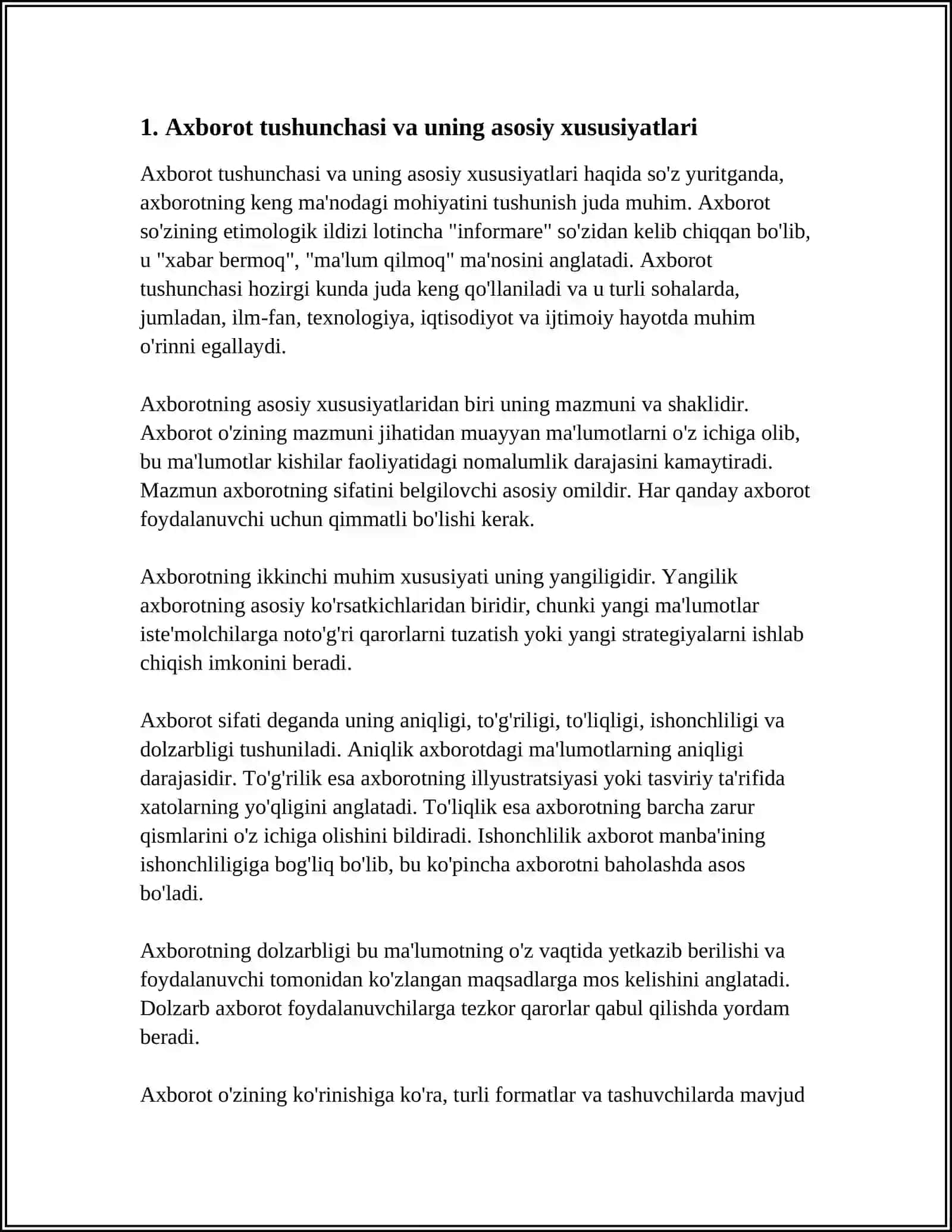 AXBOROT TUSHUNCHASI. AXBOROTLARNI KODLASH. SANOQ TIZIMLARI 4
