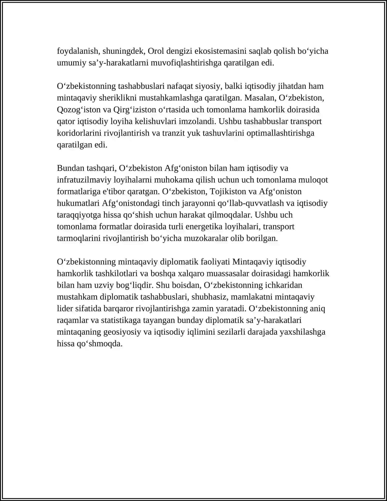O‘zbekistonning Markaziy Osiyoda Tinchlik 4