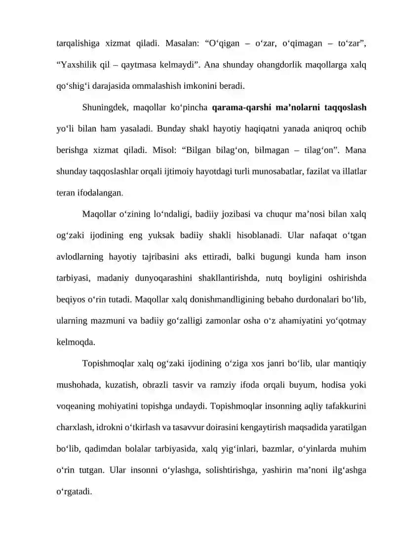 O’zbek xalq maqollari va topishmoqlar talqini 4