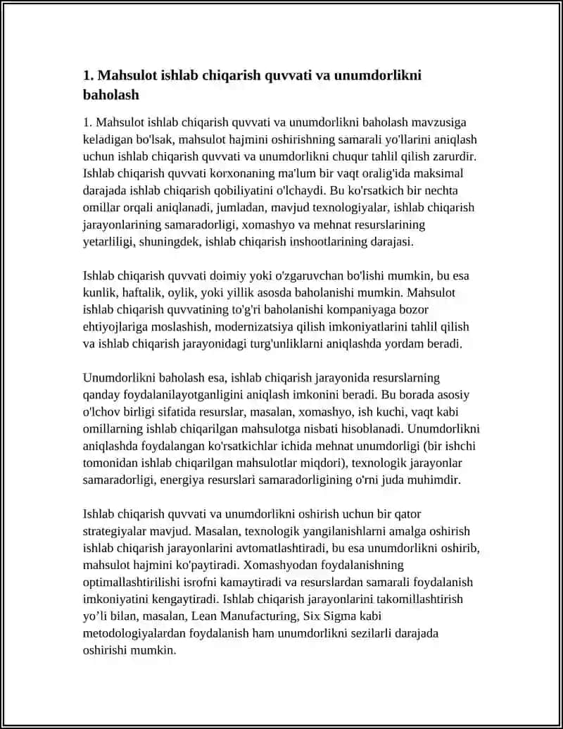 MAHSULOT HAJMINI OSHIRISH BOYICHA MAVJUD IMKONIYATLARNI ANIQLASH 4