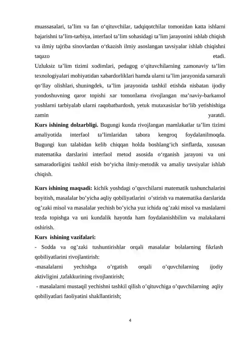 BOSHLANG‘ICH SINFLARDA MATEMATIKA O‘QITISHDA KOMPETENSIYAVIY YONDASHUV 4