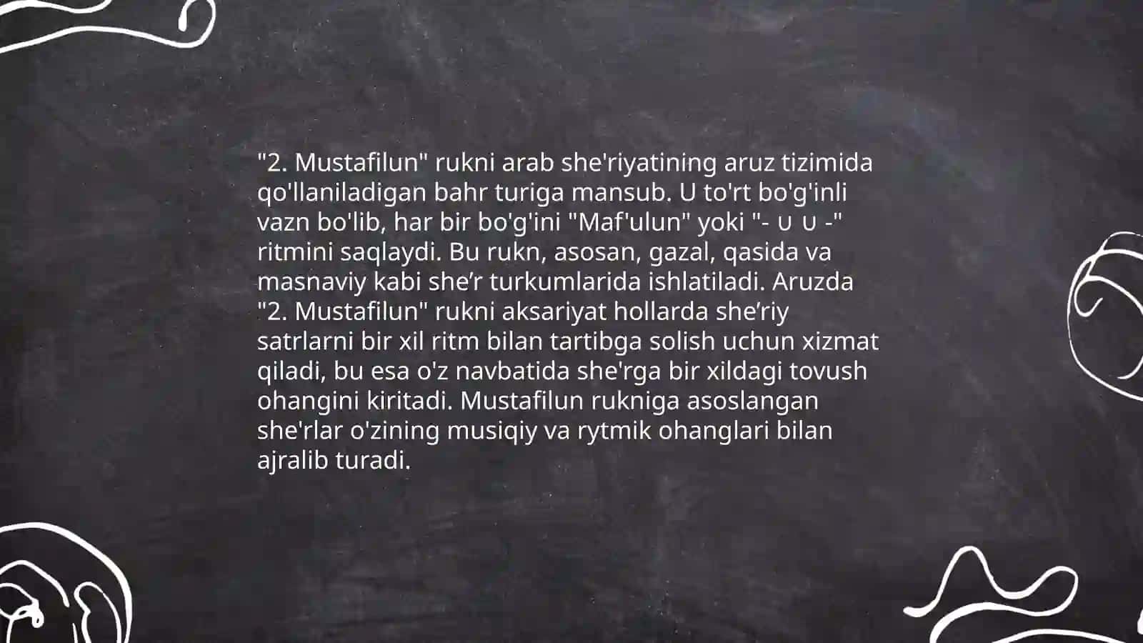 Mustafilun rukni. Rajaz bahri vaznlari 4