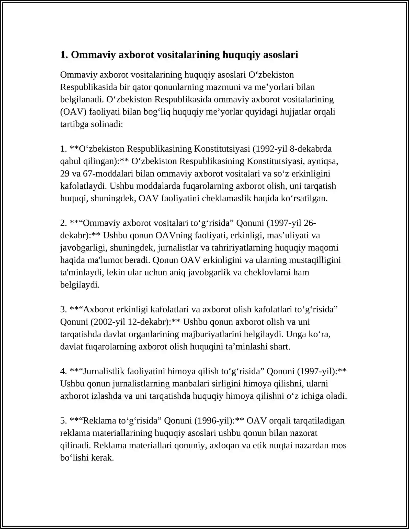 Ommaviy axborot vositalarining huquqiy asoslari 4