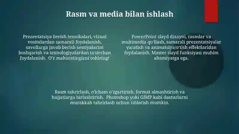 Taqdimotlar bilan ishlash ( Power Point) 4