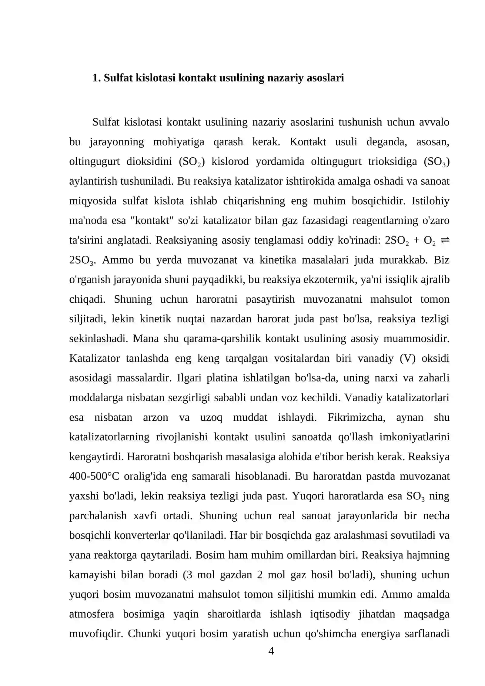 Sulfat kislotasini kontakt usuli bilan ishlab chiqarish 4