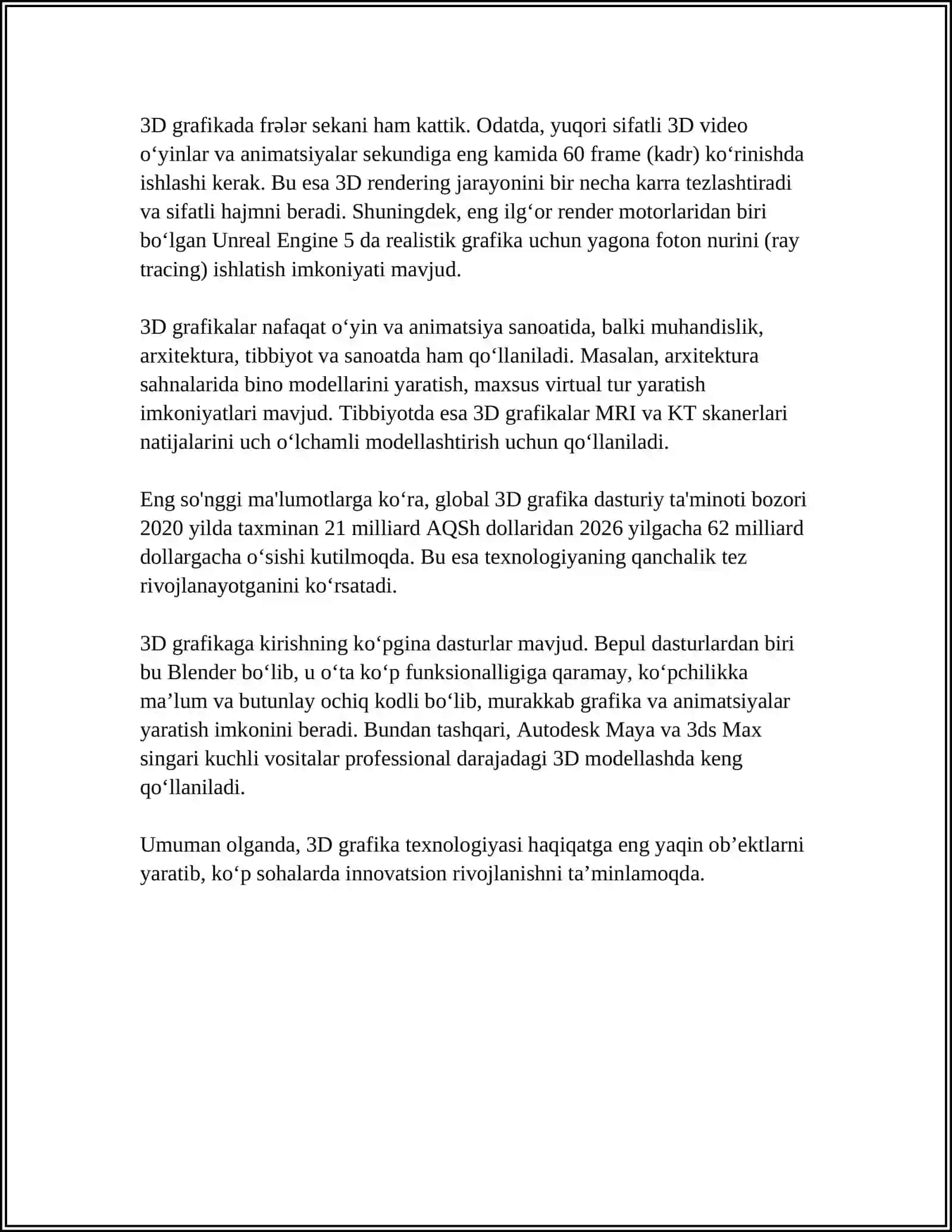 GRAFIKLI 3D MODELLASHTIRISH TATU REFERAT 4