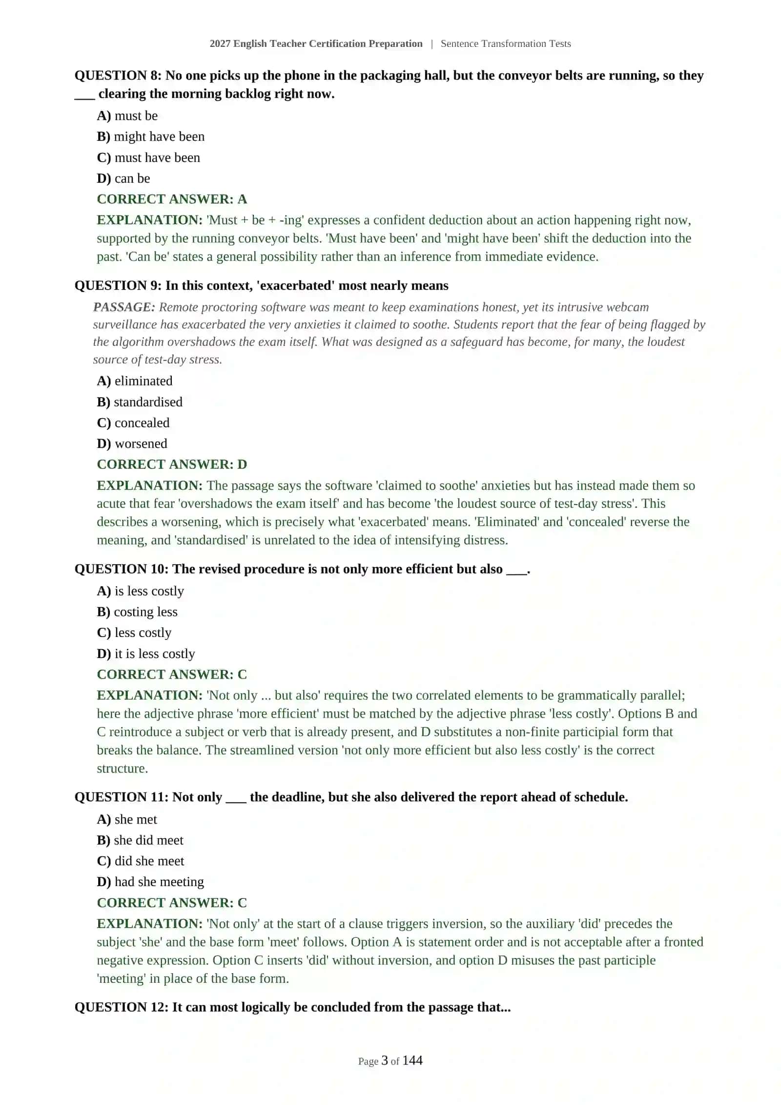 2027 English Teacher Certification Preparation | Sentence Transformation Tests 4