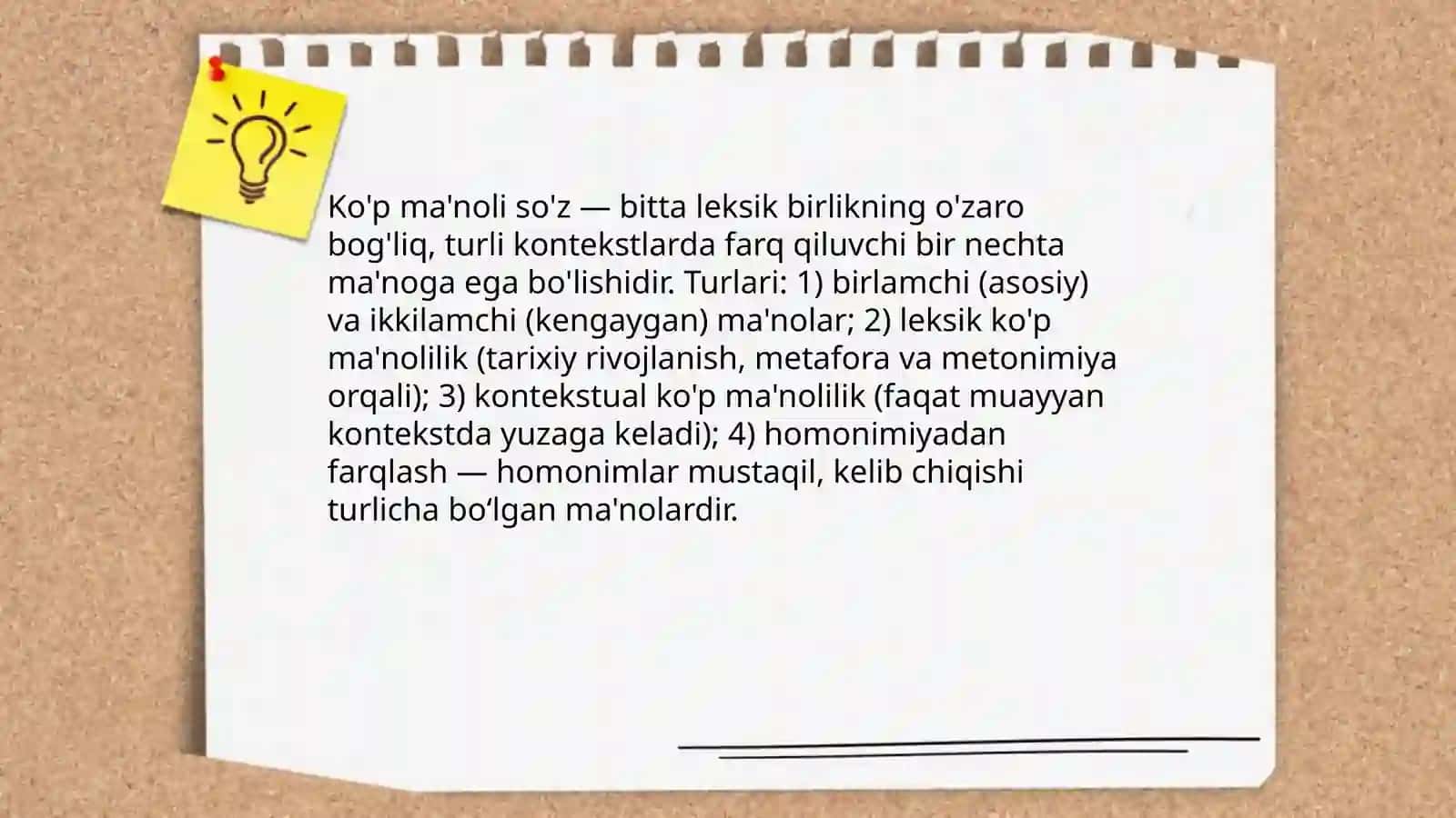 Bir ma'noli va ko'p ma'noli so'zlar 4