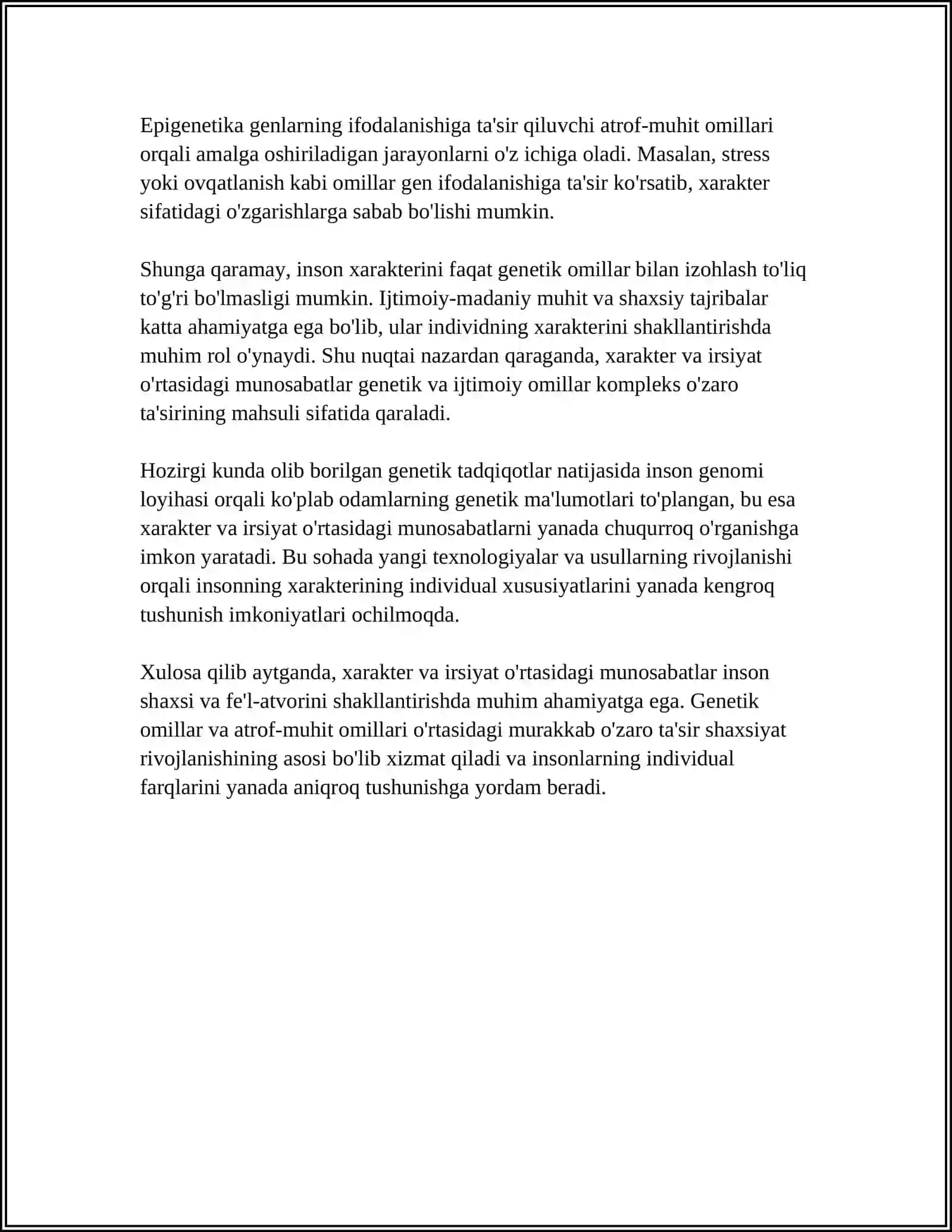 XARAKTER VA IRSIYATNING O’ZARO BIR BIRIGA BOG’LIQLIGI 4