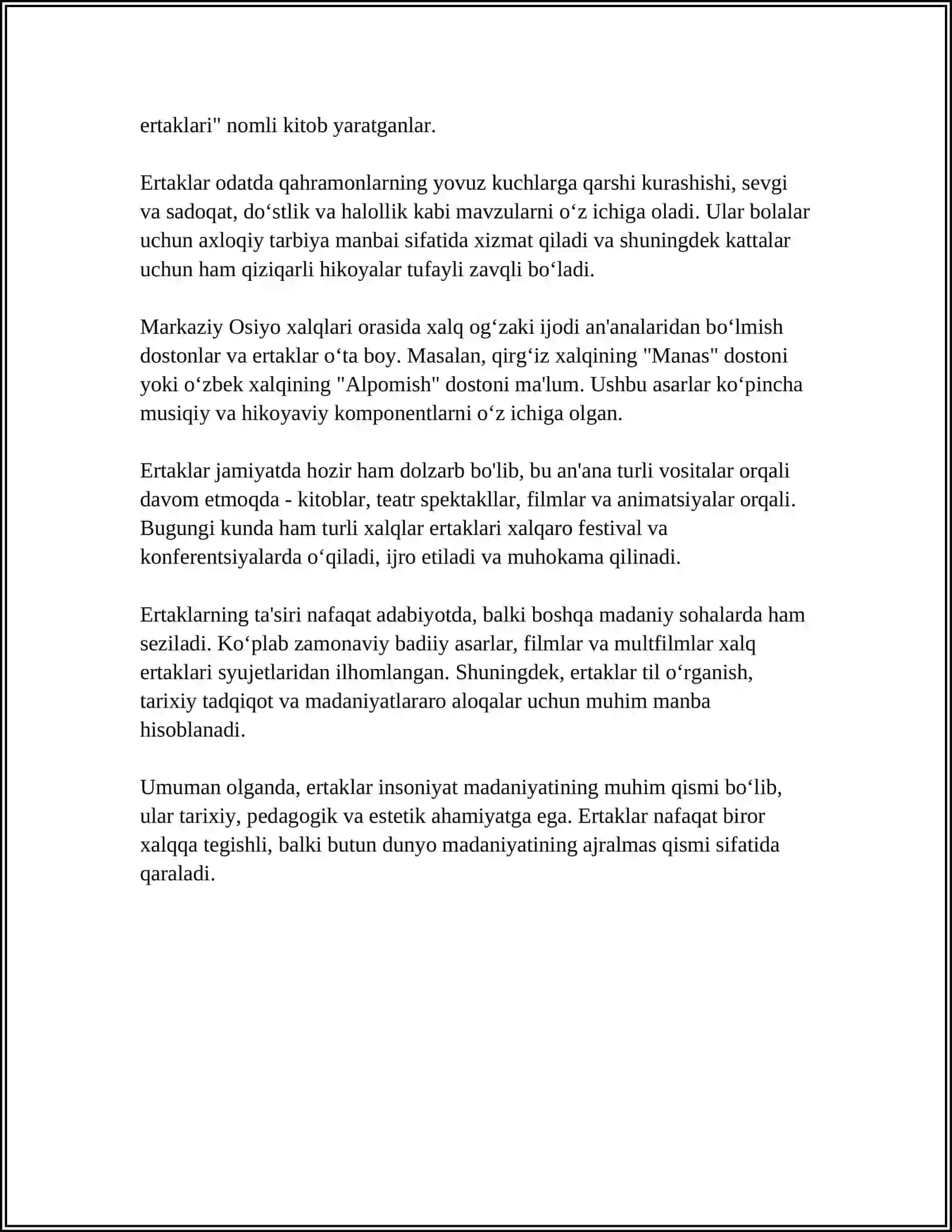 O'QISH DARSLARIDA ERTAK O'TISH 4
