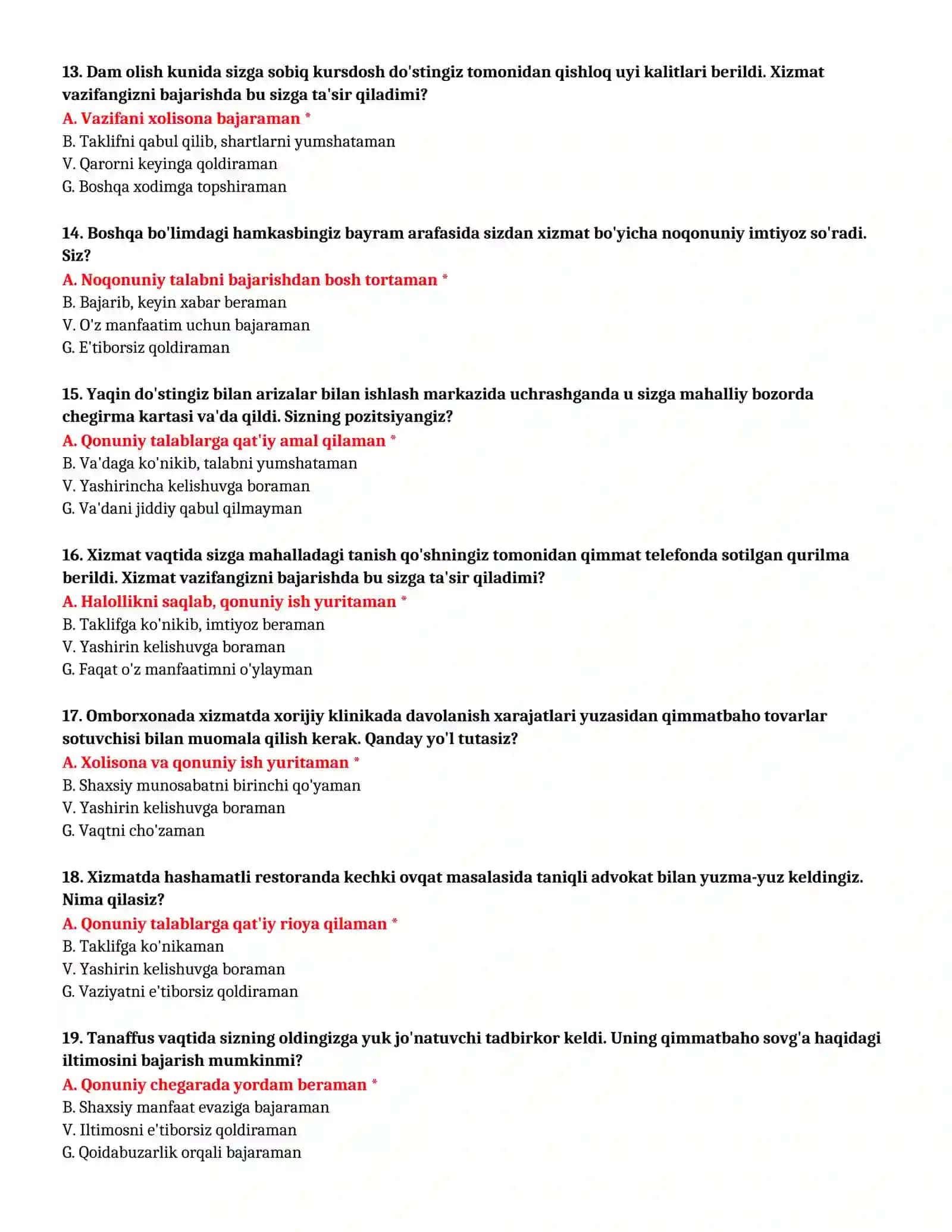 BOJXONA AKADEMIYASI - TEST SAVOLLARI (№ 31) 4