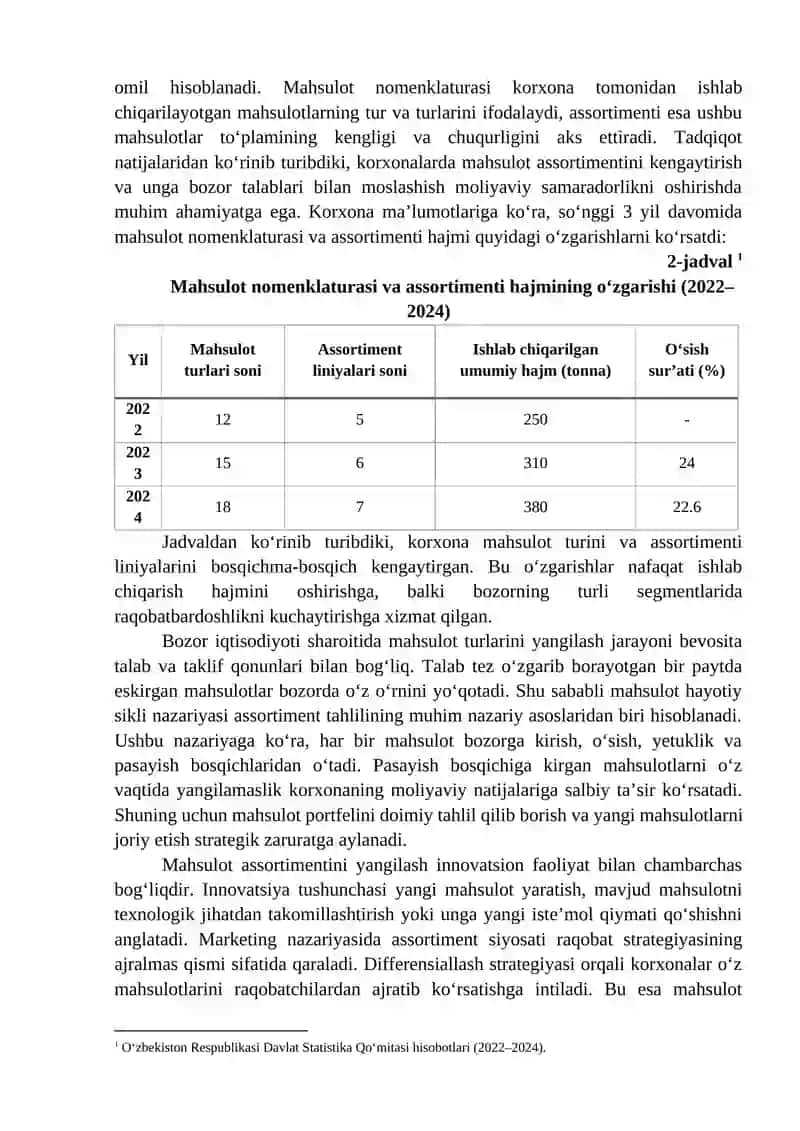MAHSULOT NOMENKLATURASI VA ASSORTIMENTI HAJMINING TAHLILI. BOZOR IQTISODIYOTI SHAROITIDA MAHSULOT TURLARINI YANGILASHNING AHAMIYATI 4