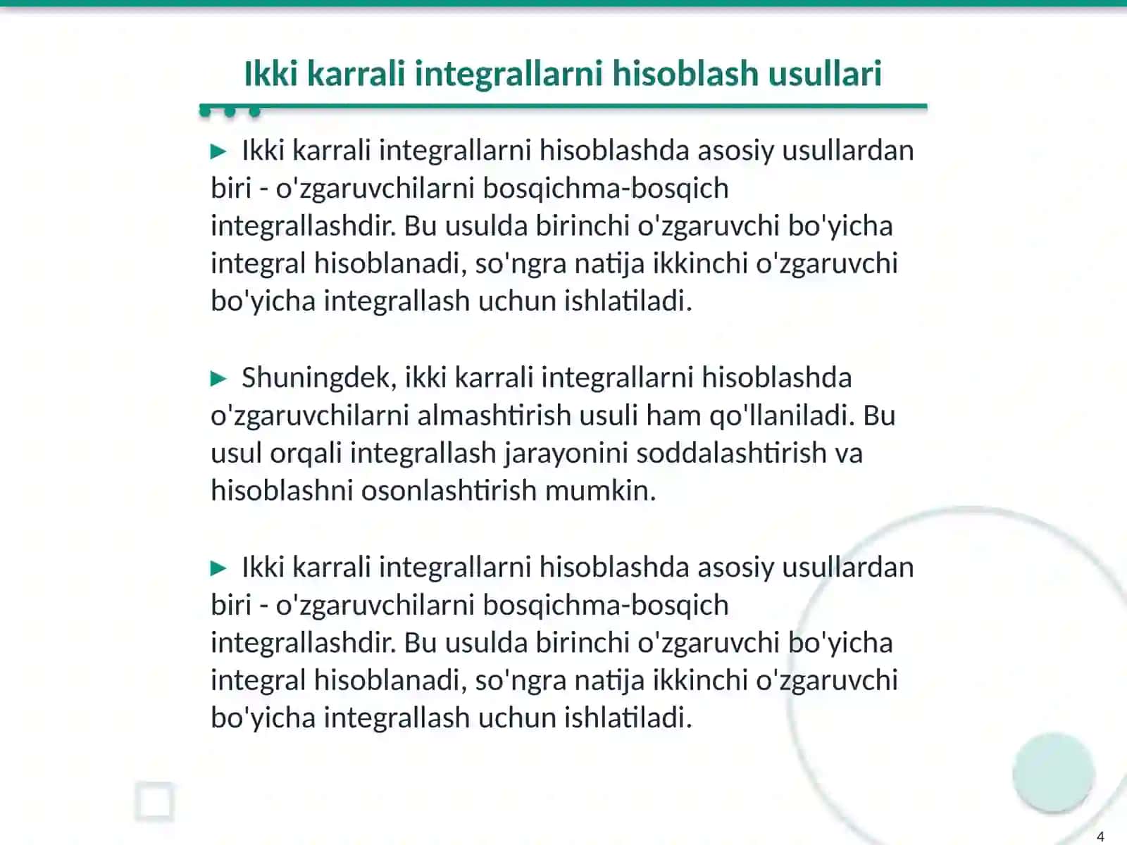 Ikki karrali integrallar haqida tushuncha 4
