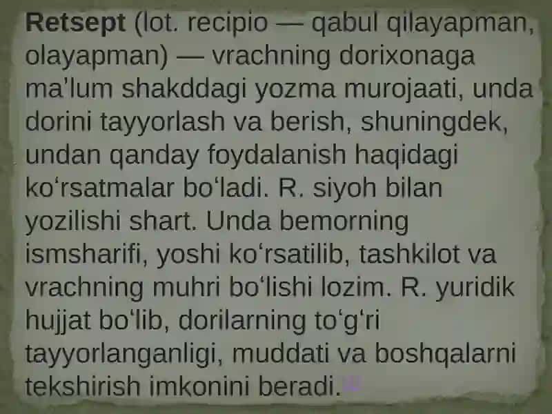 RETSEPTURADA KIMYOVIY ELEMENTLAR. KISLOTALAR 4