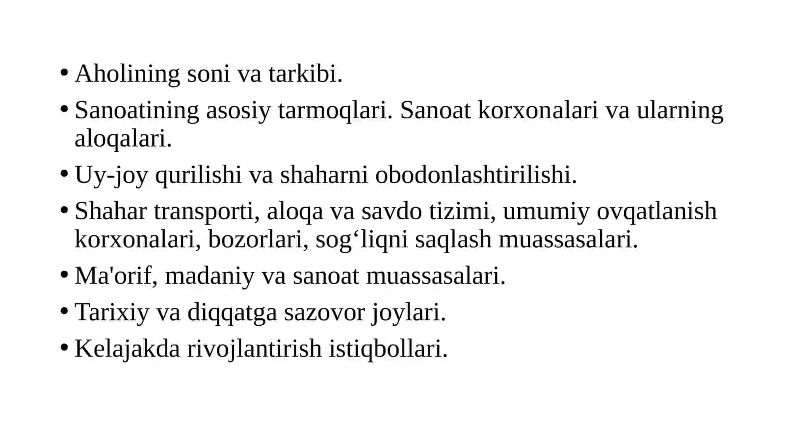 O‘lka shahar va qishloqlarini o‘rganish 4