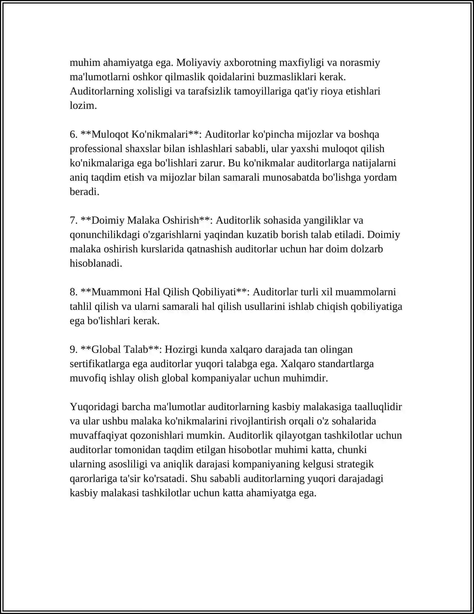 AUDITOR KASBIGA QÔYILADIGAN TALABLAR 4