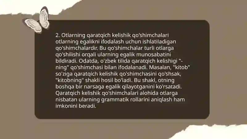 Otlarning bosh va qaratqich kelishik qo'shimchalari 4