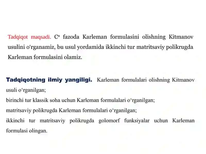 MATRISAVIY SOHALARDA KARLEMAN FORMULALARI 4