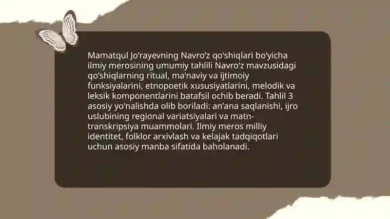 Navroʻz qõshiqlari va Mamatqul Jõrayev ilmiy merosini õrganish 4
